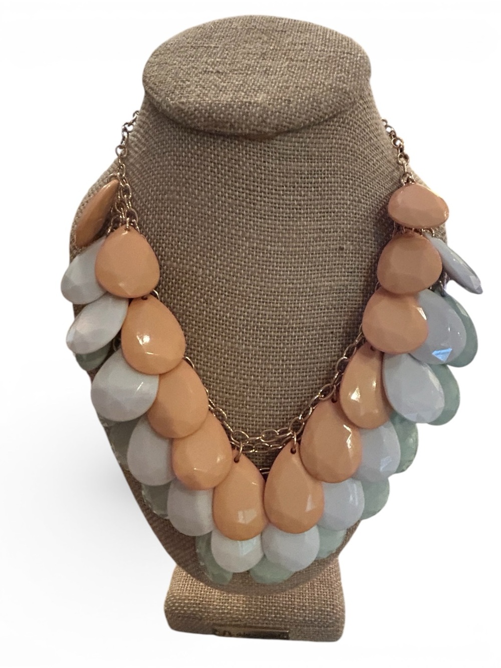 Peach & Pastel Multi-Row Teardrop Statement Necklace